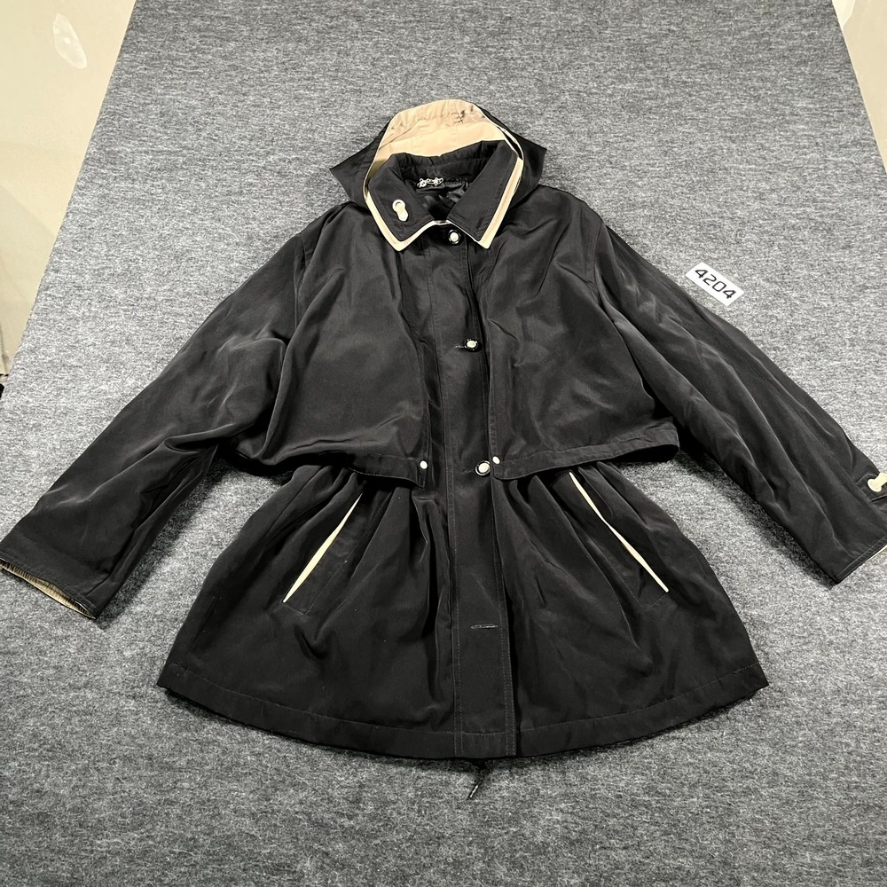 Weather Tamer Windbreaker Jacket Womens Large Black Lined Hooded Full Zip Winter